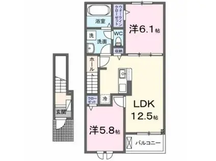 カーサデラヴィータ(2LDK/2階)の間取り写真