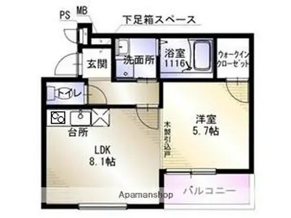 セレーノ北桜塚(1LDK/1階)の間取り写真