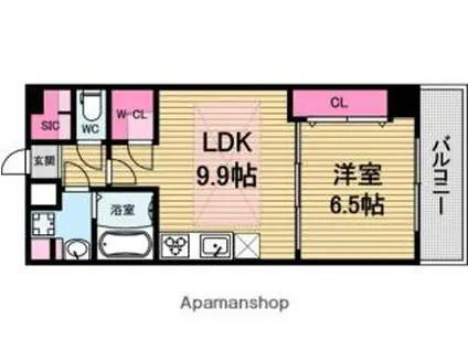 クリスタルグランツ心斎橋イースト(1LDK/14階)の間取り写真