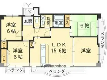 フォーシーズンズ芦屋(4LDK/4階)の間取り写真