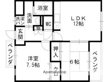 リバティ甲風園(2LDK/3階)の間取り写真