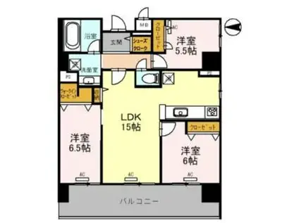 阪急神戸本線 西宮北口駅 徒歩6分 9階建 新築(3LDK/9階)の間取り写真