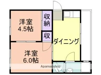 JR和歌山線 岩出駅 徒歩4分 4階建 築54年(2DK/1階)の間取り写真