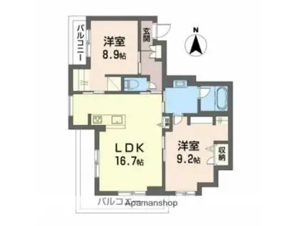 岡山電気軌道東山本線 城下駅(岡山) 徒歩14分 3階建 築1年(2LDK/3階)の間取り写真