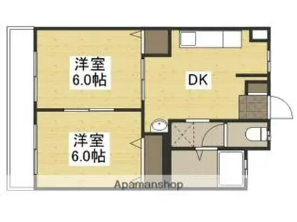 西川コーポ(2DK/3階)の間取り写真