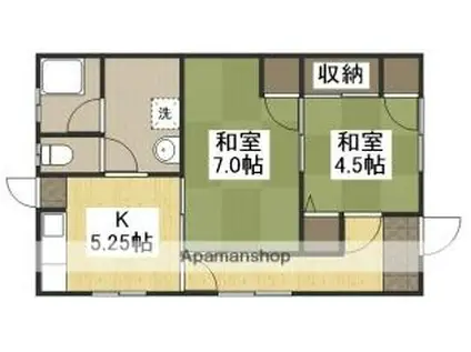 JR宇野線 備前西市駅 徒歩46分 1階建 築48年(2K)の間取り写真