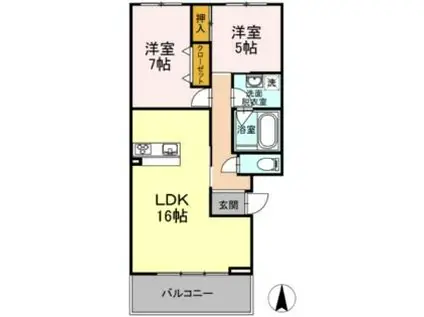 コートラベンダー北長瀬(2LDK/3階)の間取り写真