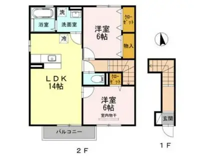 HAPPINESSくにしろ C棟(2LDK/2階)の間取り写真