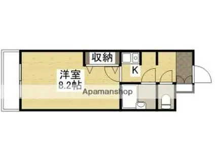 岡山電気軌道清輝橋線 東中央町駅 徒歩3分 8階建 築35年(1K/6階)の間取り写真