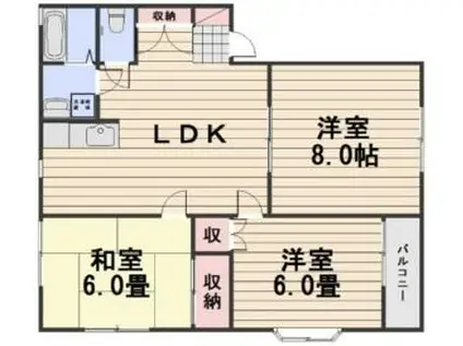 JR宇野線 迫川駅 徒歩20分 2階建 築28年(3DK/1階)の間取り写真