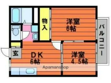 平松コーポA棟(2DK/2階)の間取り写真