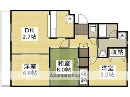 JR山陽本線 岡山駅 徒歩36分 3階建 築26年(3DK/3階)の間取り写真