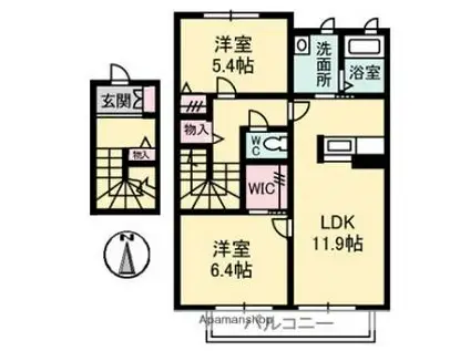 コントレイル(2LDK/2階)の間取り写真