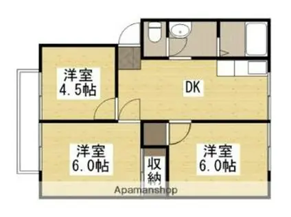 高見ハイツA(3DK/2階)の間取り写真