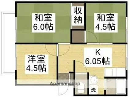 JR山陽本線 中庄駅 徒歩18分 2階建 築39年(3K/2階)の間取り写真