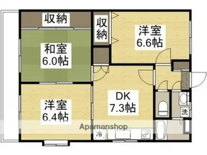 井原鉄道 川辺宿駅 徒歩10分 3階建 築14年(3DK/1階)の間取り写真