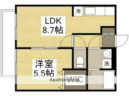 JR山陽本線 倉敷駅 徒歩21分 2階建 築21年(1LDK/2階)の間取り写真