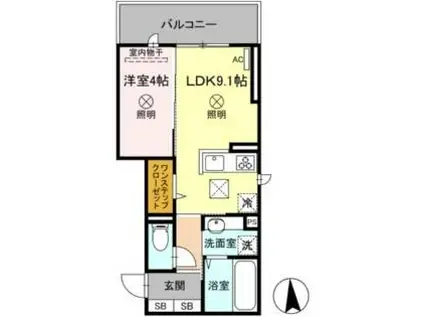 JR宇野線 大元駅 徒歩5分 3階建 築1年(1LDK/1階)の間取り写真