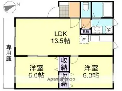 JR山陽本線 倉敷駅 徒歩22分 2階建 築21年(2LDK/1階)の間取り写真