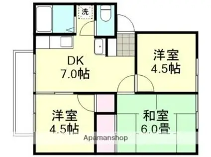 水島臨海鉄道 西富井駅 徒歩11分 2階建 築42年(3DK/2階)の間取り写真