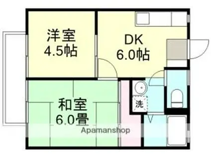 水島臨海鉄道 西富井駅 徒歩12分 2階建 築43年(2DK/2階)の間取り写真