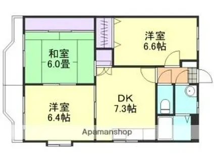 井原鉄道 川辺宿駅 徒歩9分 3階建 築14年(3DK/1階)の間取り写真