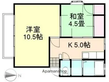 JR宇野線 早島駅 徒歩28分 2階建 築34年(2K/1階)の間取り写真