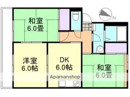 JR宇野線 早島駅 徒歩7分 2階建 築29年(3DK/2階)の間取り写真