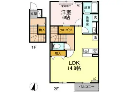 ソレイユ(1LDK/2階)の間取り写真