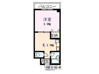 JR山陽新幹線 新尾道駅 徒歩30分 3階建 築24年(1DK/2階)の間取り写真