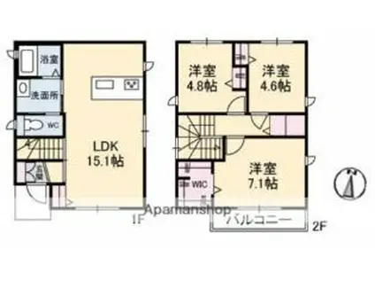 JR福塩線 福山駅 徒歩13分 2階建 築7年(3LDK)の間取り写真