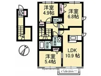 サンフラワー H棟(3LDK/2階)の間取り写真