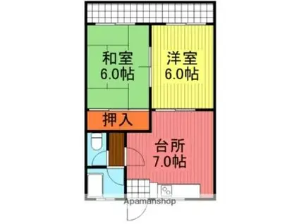 JR山陽本線 岩国駅 徒歩18分 3階建 築50年(2DK/2階)の間取り写真