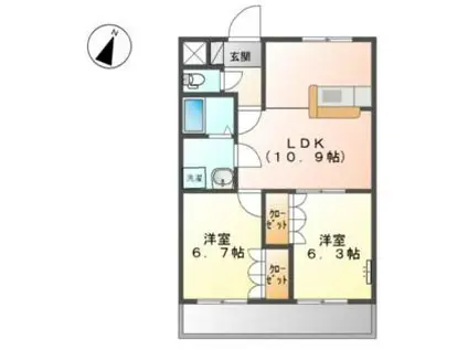 ノーブル(2LDK/2階)の間取り写真