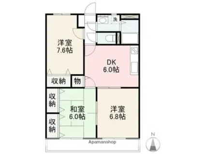 高松琴平電気鉄道長尾線 平木駅 徒歩17分 3階建 築25年(3DK/3階)の間取り写真