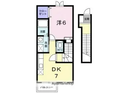 高松琴平電気鉄道長尾線 元山駅(高松) 徒歩1分 2階建 築19年(1DK/2階)の間取り写真