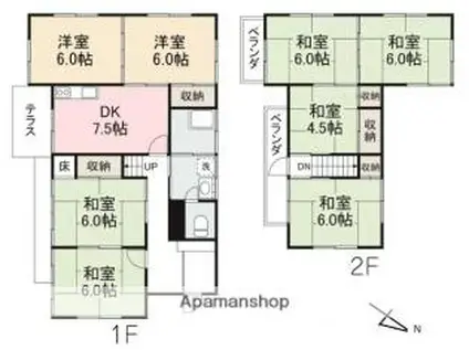 JR予讃線 国分駅(香川) 徒歩41分 2階建 築51年(7DK)の間取り写真