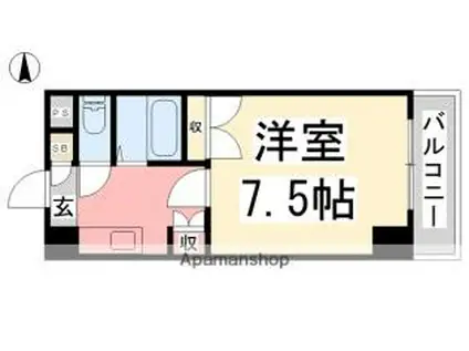 愛媛県松山市 4階建 築36年(1K/4階)の間取り写真