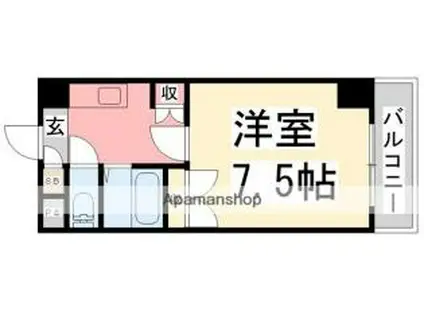 愛媛県松山市 4階建 築36年(1K/3階)の間取り写真