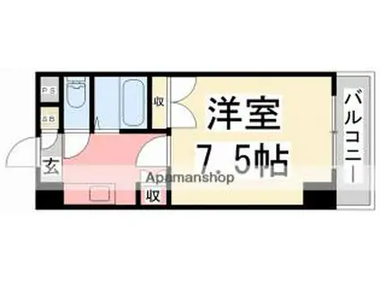 愛媛県松山市 4階建 築36年(1K/3階)の間取り写真