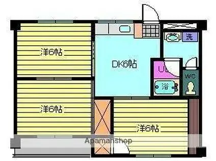 伊予鉄道環状線(JR松山駅経由) 宮田町駅 徒歩10分 4階建 築40年(3DK/3階)の間取り写真