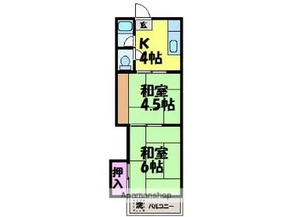 JR予讃線 市坪駅 徒歩10分 2階建 築38年(2K/2階)の間取り写真