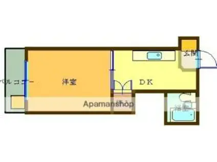 伊予鉄道横河原線 石手川公園駅 徒歩11分 3階建 築37年(1K/3階)の間取り写真