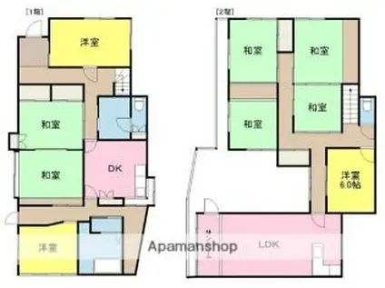 伊予鉄道高浜線 高浜駅(愛媛) 徒歩8分 2階建 築63年(7SLDK)の間取り写真