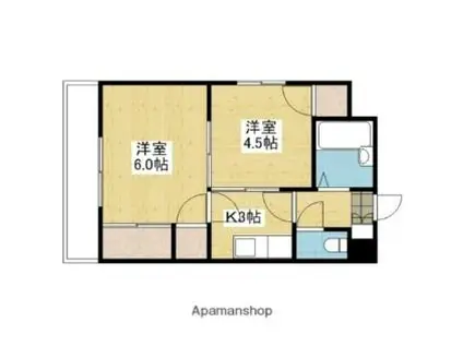 伊予鉄道郡中線 土橋駅(愛媛) 徒歩10分 3階建 築37年(2K/3階)の間取り写真