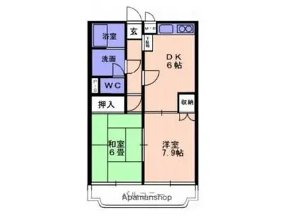 伊予鉄道高浜線 山西駅 徒歩18分 3階建 築28年(2DK/3階)の間取り写真