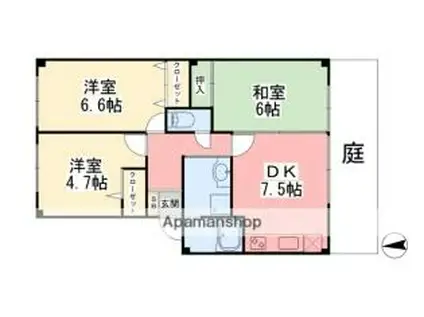 愛媛県松山市 3階建 築27年(3DK/1階)の間取り写真