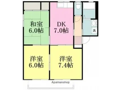 愛媛県松山市 2階建 築25年(3DK/1階)の間取り写真