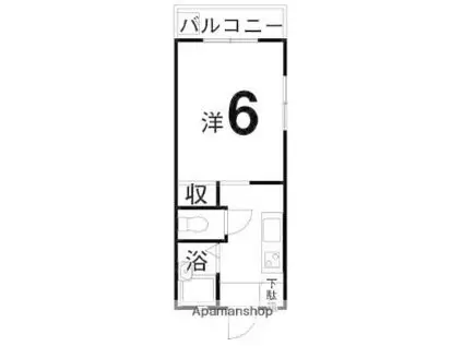 愛媛県松山市 3階建 築43年(1K/3階)の間取り写真