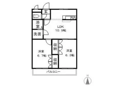 フォーティワン東垣生(2LDK/1階)の間取り写真